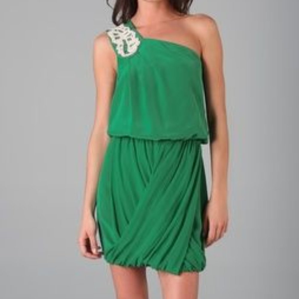 Tibi Farrah One Shoulder Beaded Green Dress, Size 2